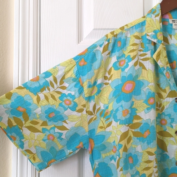 Billabong All Good Floral Woven Cotton Oversized Short Sleeve Button Down Top S - Picture 3 of 13